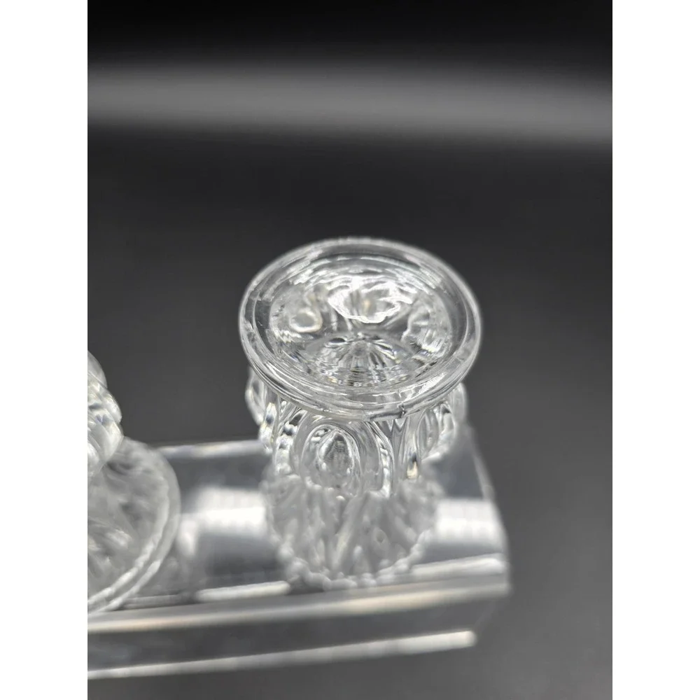 Set Of 2‎ VINTAGE PRESSED GLASS CLEAR DIAMOND CUT TOOTHPICK HOLDERS